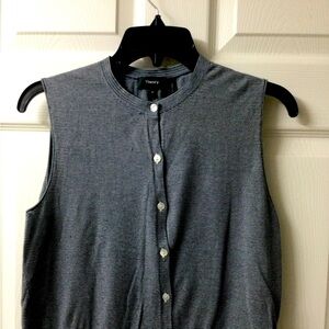 Theory button front vest. Blue & white stripes. Size medium.